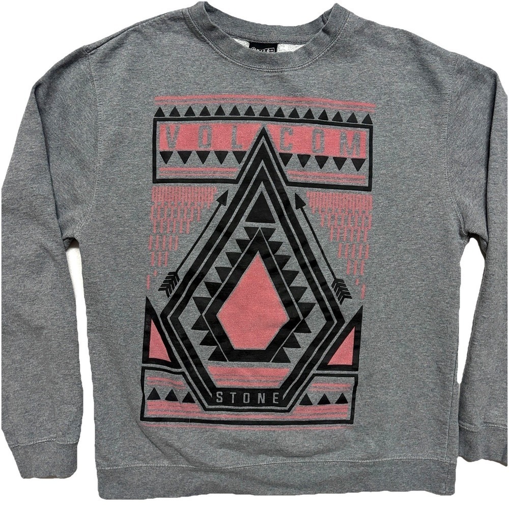 Volcom Vintage Stone Crewneck Sweatshirt Gray Logo Surf Grunge Skater Y2K Medium